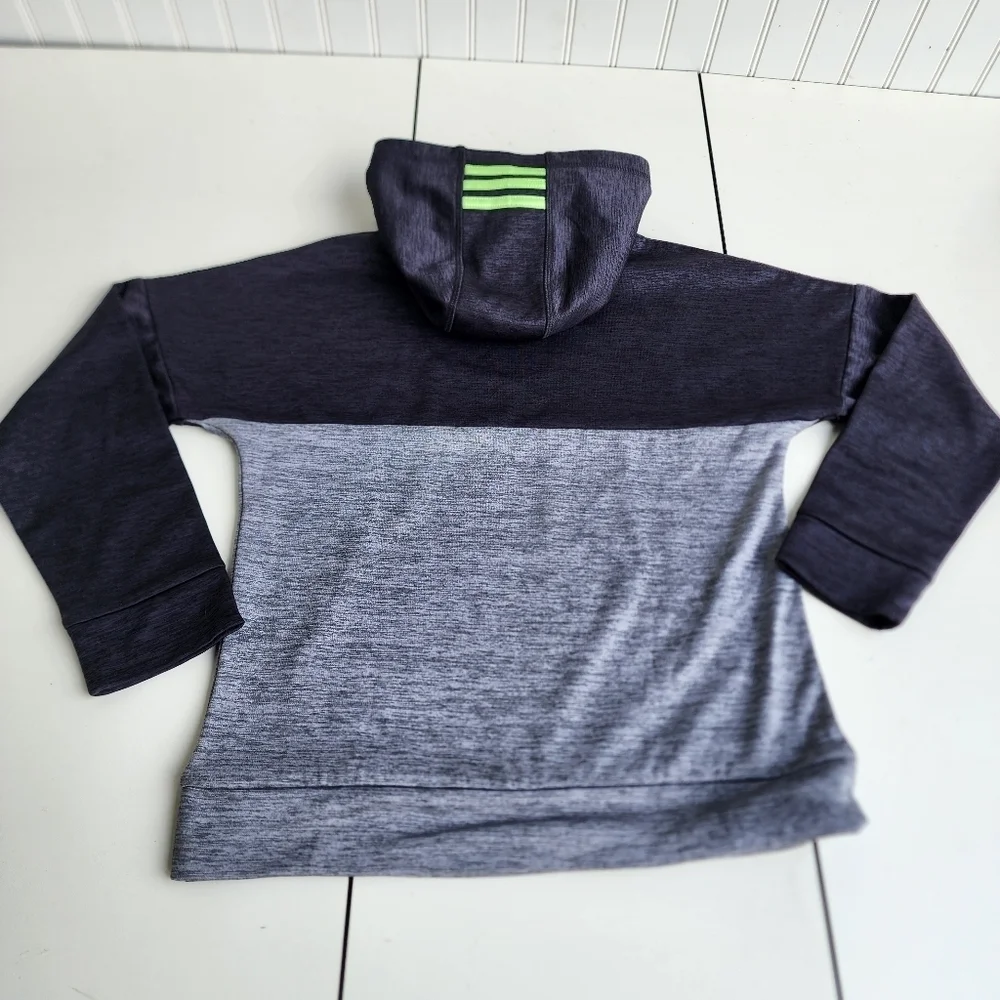 NWT Adidas Charcoal Gray Green Logo Pullover Fleece Hoodie Kids M (10-12)